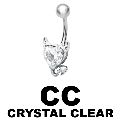 Steel Bananabell with Cubic Zirconia Devil Heart Navel