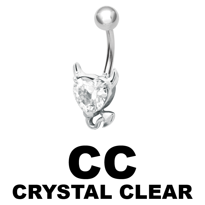 Steel Bananabell with Cubic Zirconia Devil Heart Ombelico
