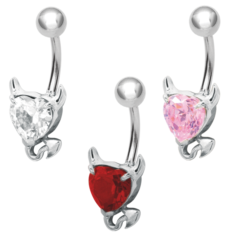 Steel Bananabell with Cubic Zirconia Devil Heart Ombelico