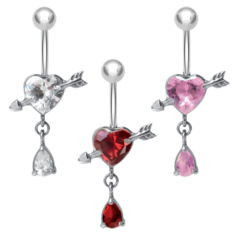 Steel Bananabell with Cubic Zirconia Arrow Heart Ombelico