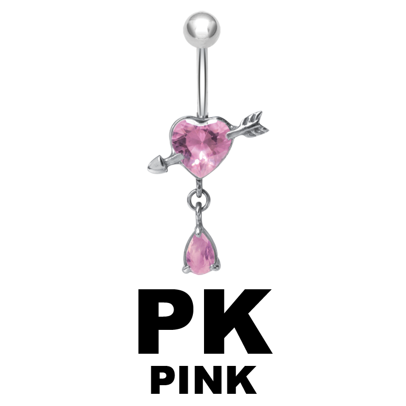 Steel Bananabell with Cubic Zirconia Arrow Heart Ombelico