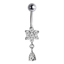 Steel Bananabell with Cubic Zirconia Flower and Dangling Drop