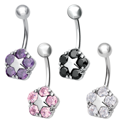 Steel Bananabell with Cubic Zirconia Flower Ombelico