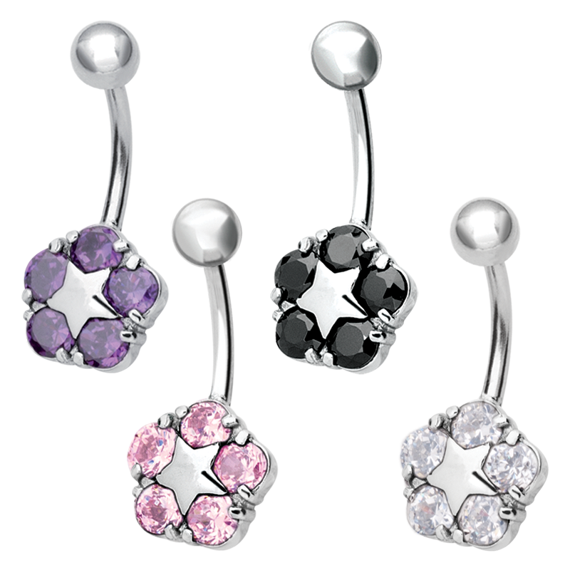 Steel Bananabell with Cubic Zirconia Flower Ombelico