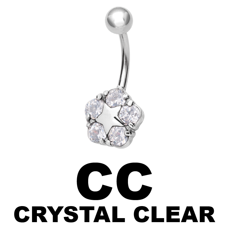 Steel Bananabell with Cubic Zirconia Flower Ombelico