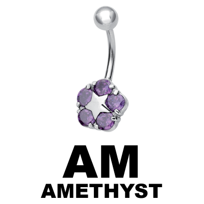 Steel Bananabell with Cubic Zirconia Flower Ombelico