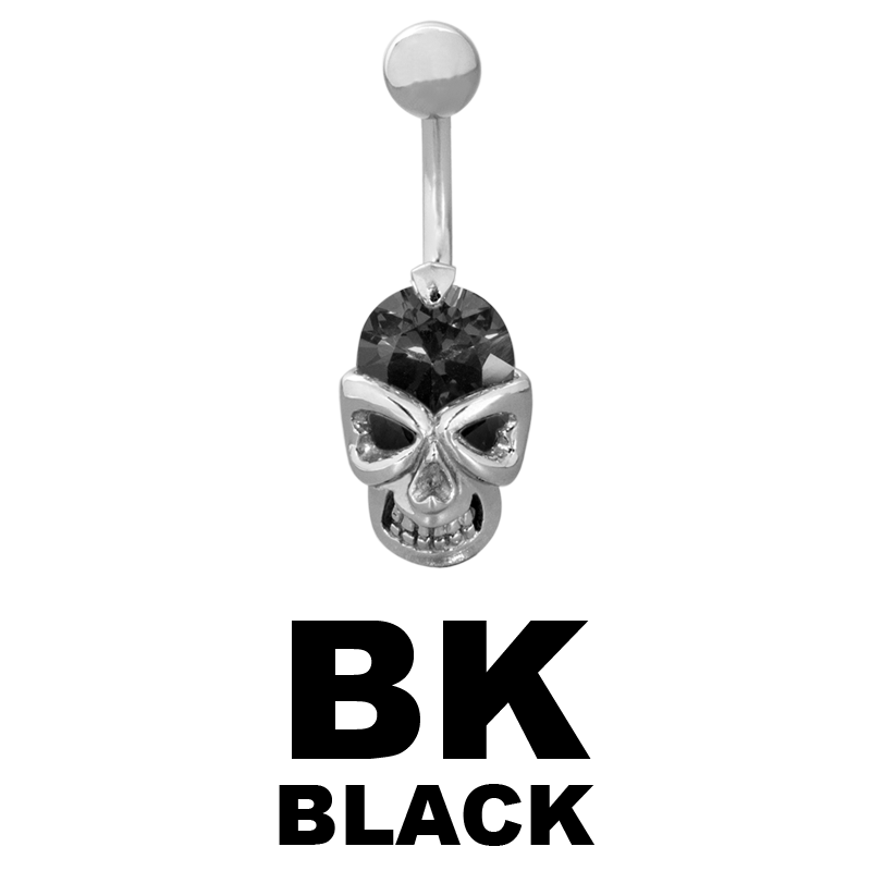 Steel Bananabell with Cubic Zirconia Skull Ombelico