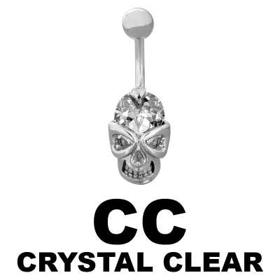 Steel Bananabell with Cubic Zirconia Skull Ombelico