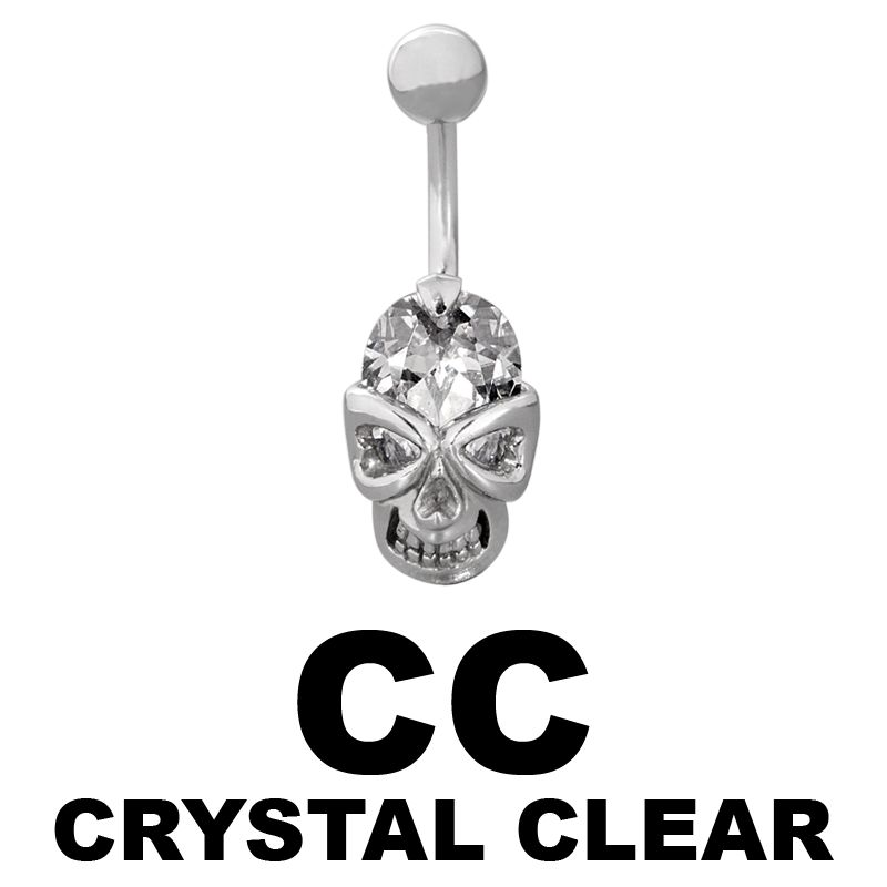 Steel Bananabell with Cubic Zirconia Skull Ombelico