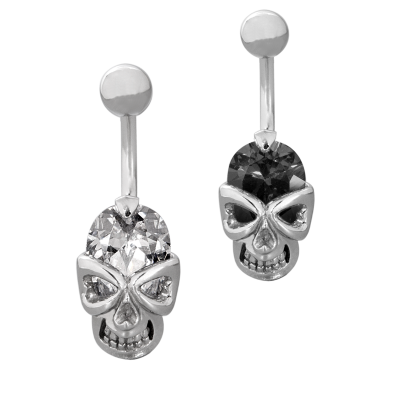Steel Bananabell with Cubic Zirconia Skull Ombelico