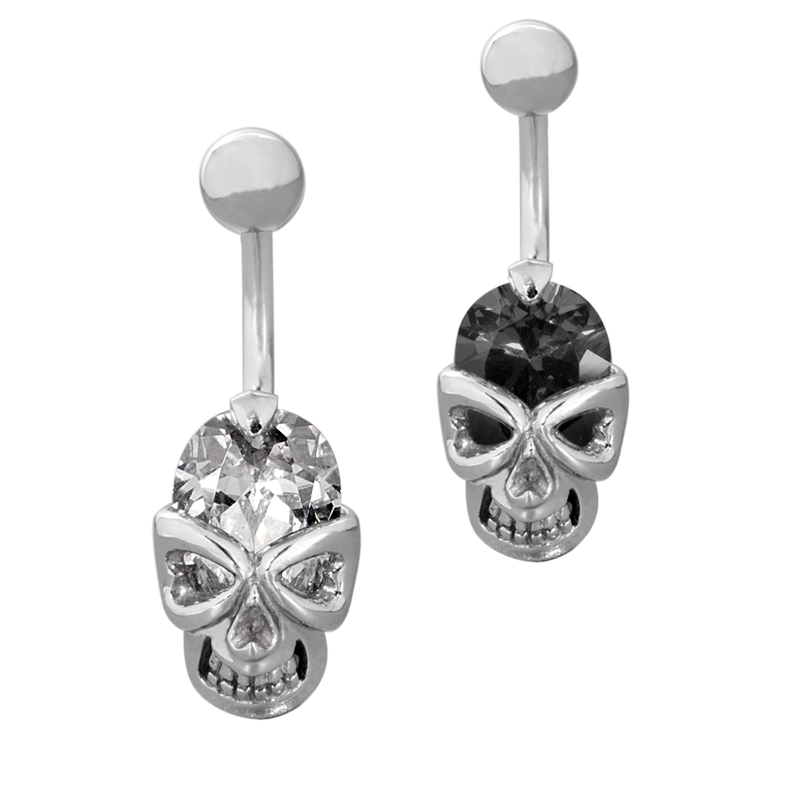 Steel Bananabell with Cubic Zirconia Skull Ombelico