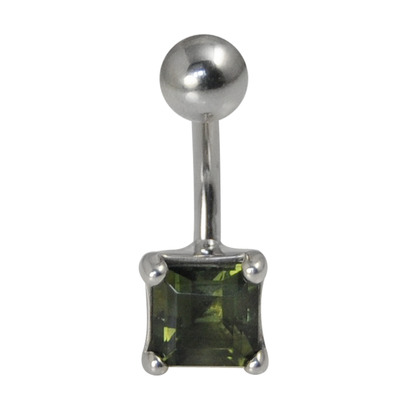 Surgical Steel Bananabell with Moldavite - Square Cut Ombelico
