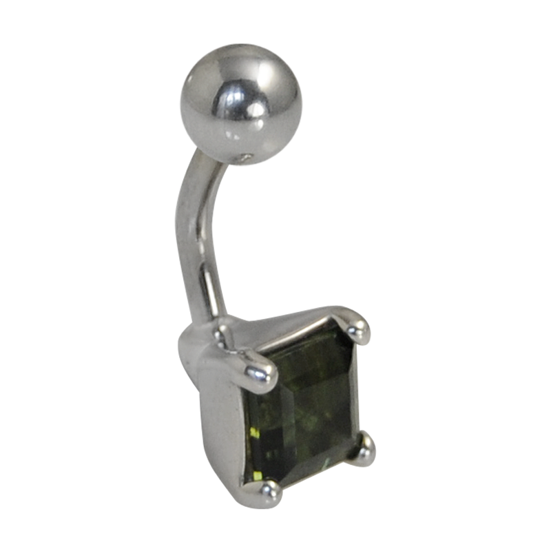 Surgical Steel Bananabell with Moldavite - Square Cut Ombelico