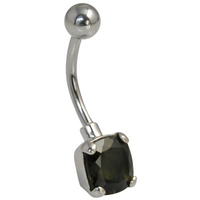 Surgical Steel Bananabell with Moldavite - Square Cut Ombelico