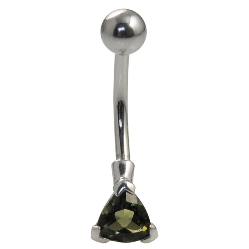 Surgical Steel Bananabell with Moldavite - Trillian Cut Ombelico