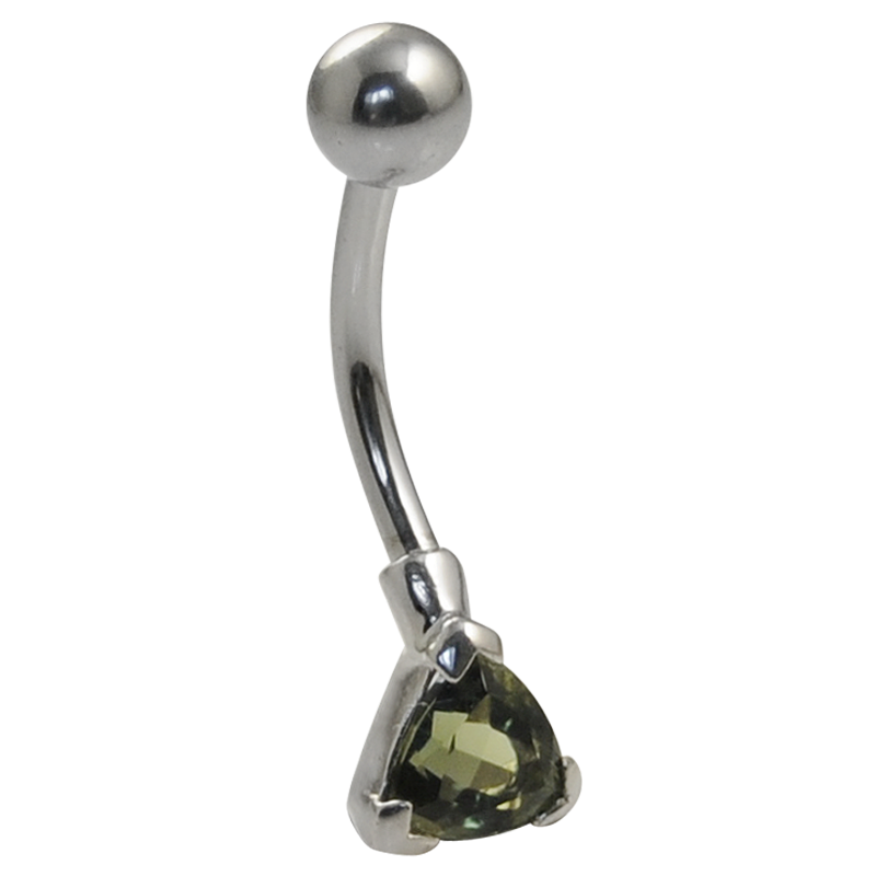 Surgical Steel Bananabell with Moldavite - Trillian Cut Ombelico