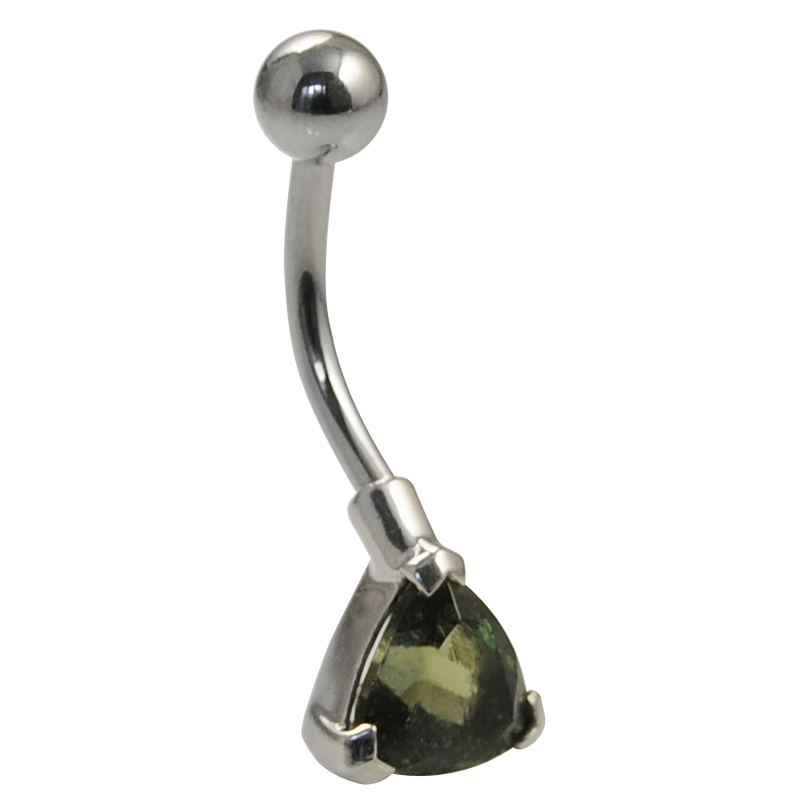 Surgical Steel Bananabell with Moldavite - Trillian Cut Ombelico
