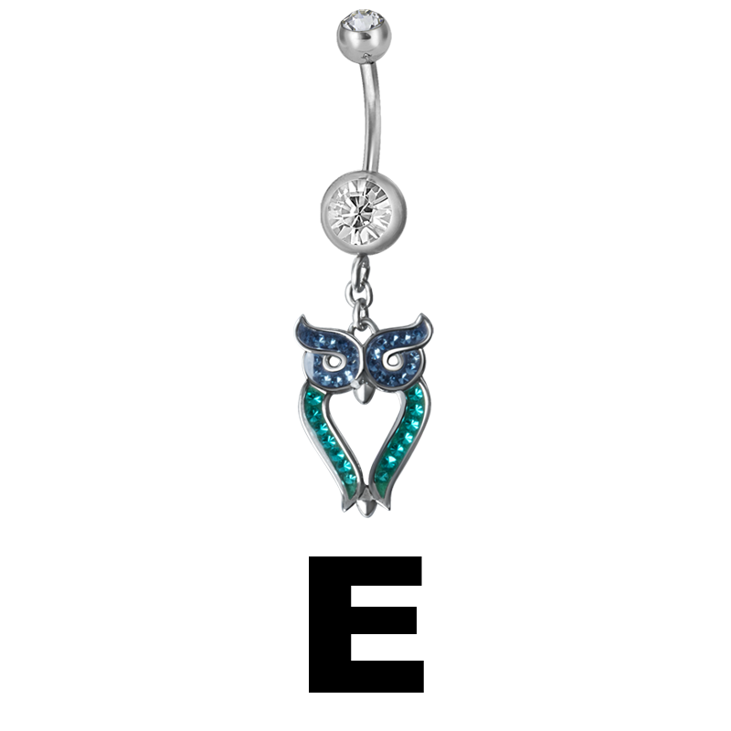 Steel Dangling Double Jewelled Bananabell with Owl (Gloss Finish) Ombelico