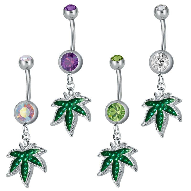 Steel Dangling Double Jewelled Bananabell with Ganja (Gloss Finish) Ombelico