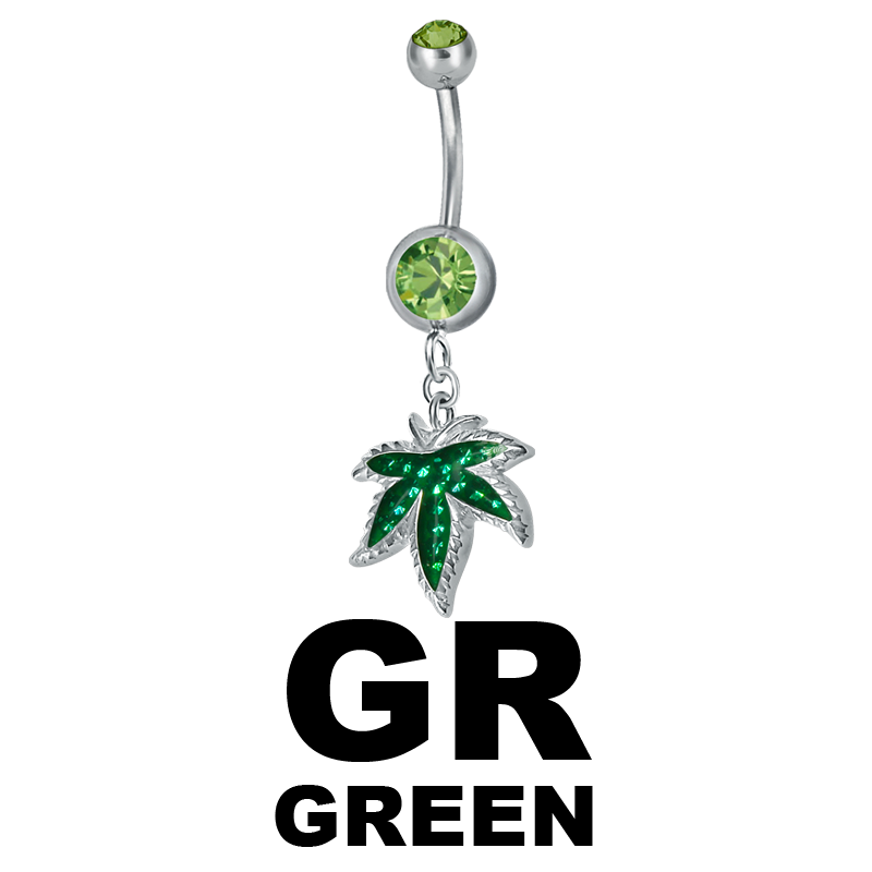 Steel Dangling Double Jewelled Bananabell with Ganja (Gloss Finish) Ombelico