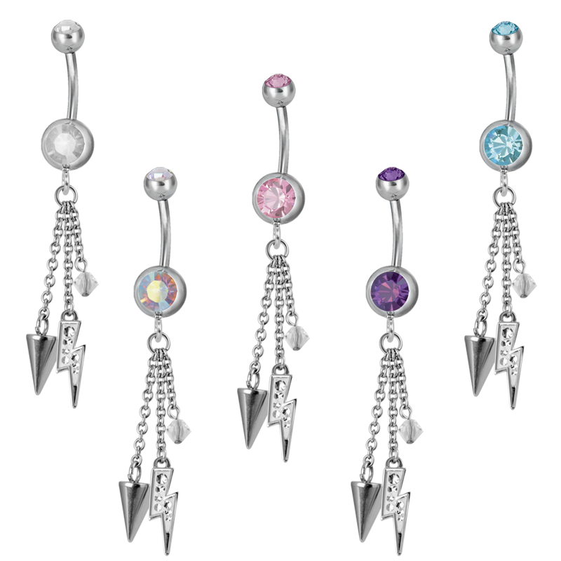 Steel Dangling Double Jewelled Bananabell with Flash Ombelico