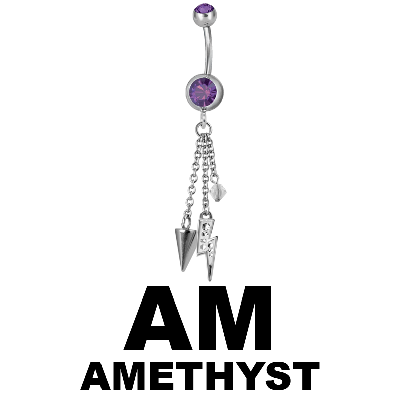 Steel Dangling Double Jewelled Bananabell with Flash Ombelico