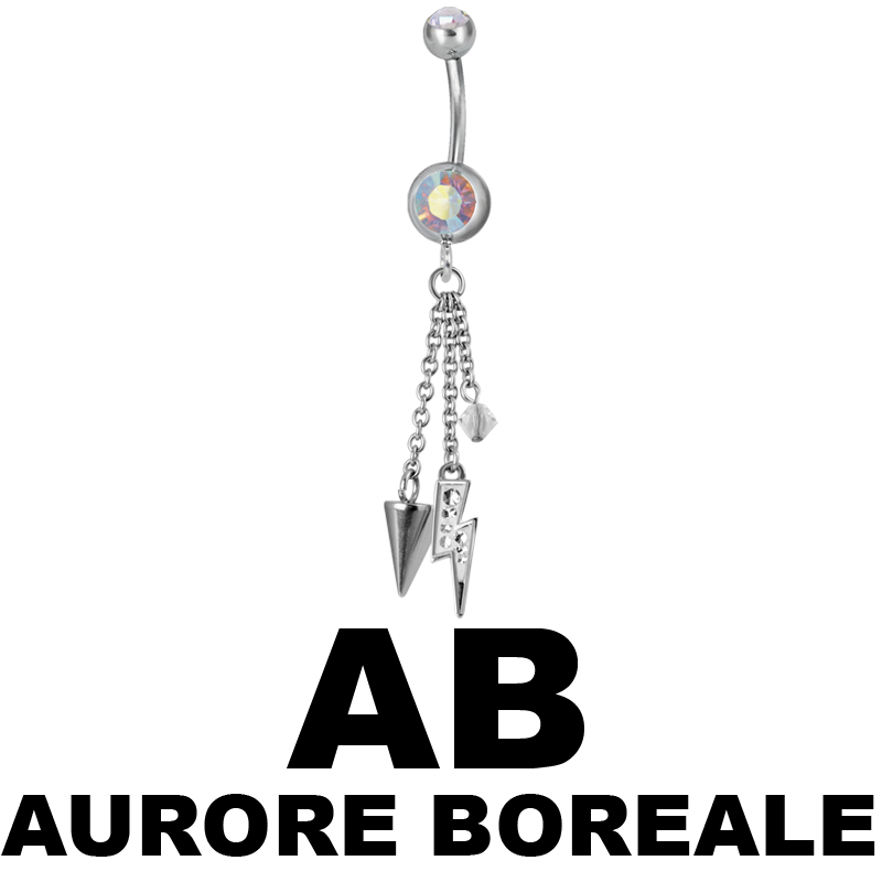 Steel Dangling Double Jewelled Bananabell with Flash Ombelico