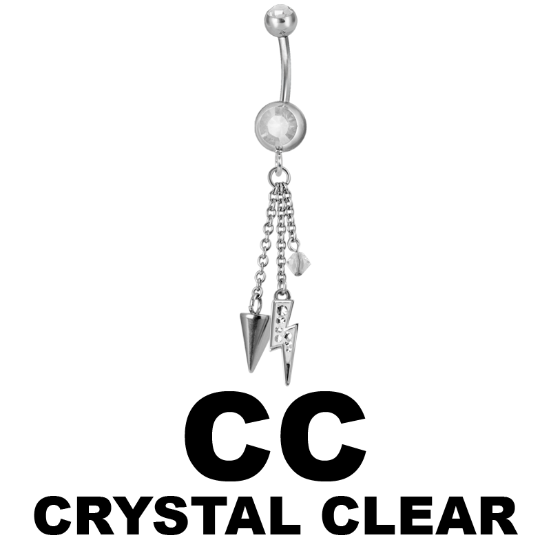 Steel Dangling Double Jewelled Bananabell with Flash Ombelico