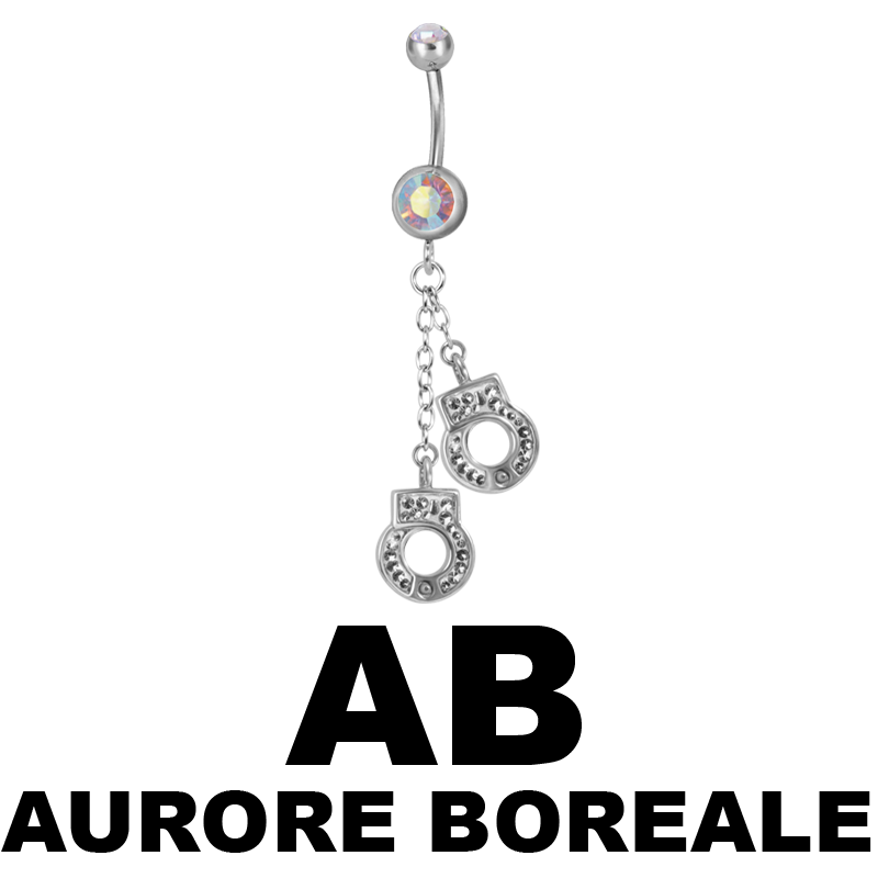 Steel Dangling Double Jewelled Bananabell with Handcuffs Ombelico