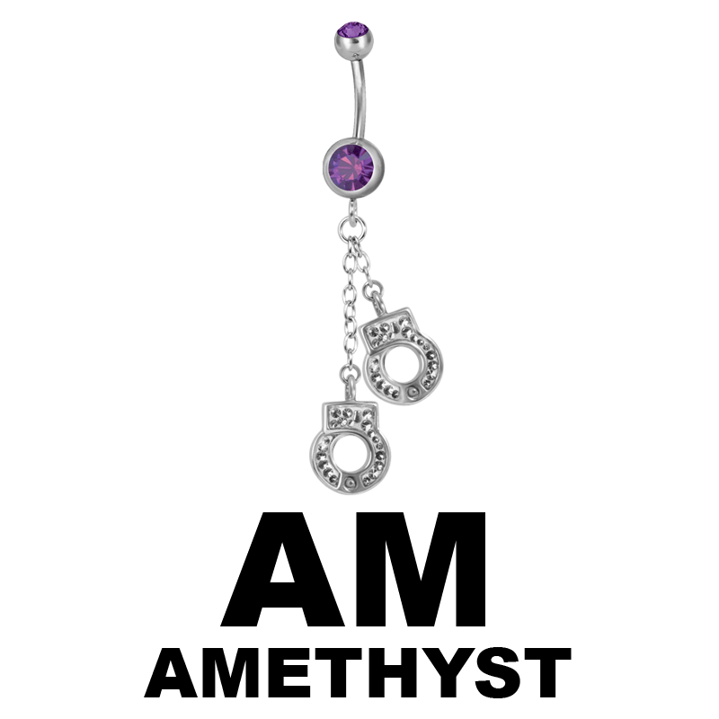 Steel Dangling Double Jewelled Bananabell with Handcuffs Ombelico