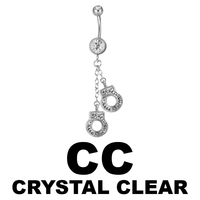 Steel Dangling Double Jewelled Bananabell with Handcuffs Ombelico