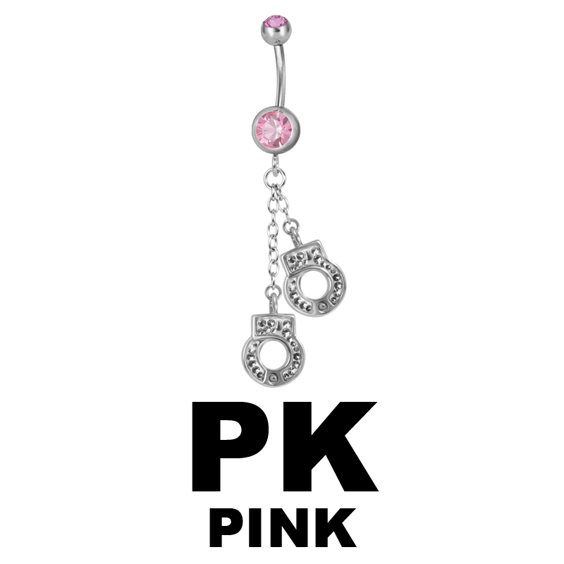 Steel Dangling Double Jewelled Bananabell with Handcuffs Ombelico