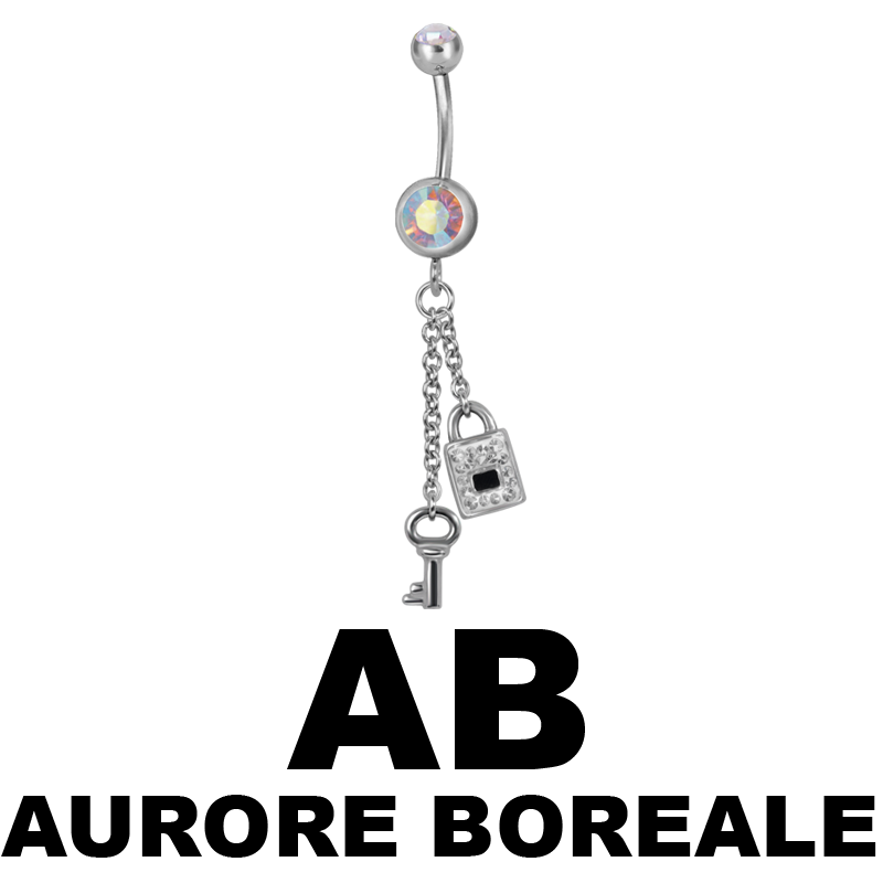 Steel Dangling Double Jewelled Bananabell with Key-Lock Ombelico