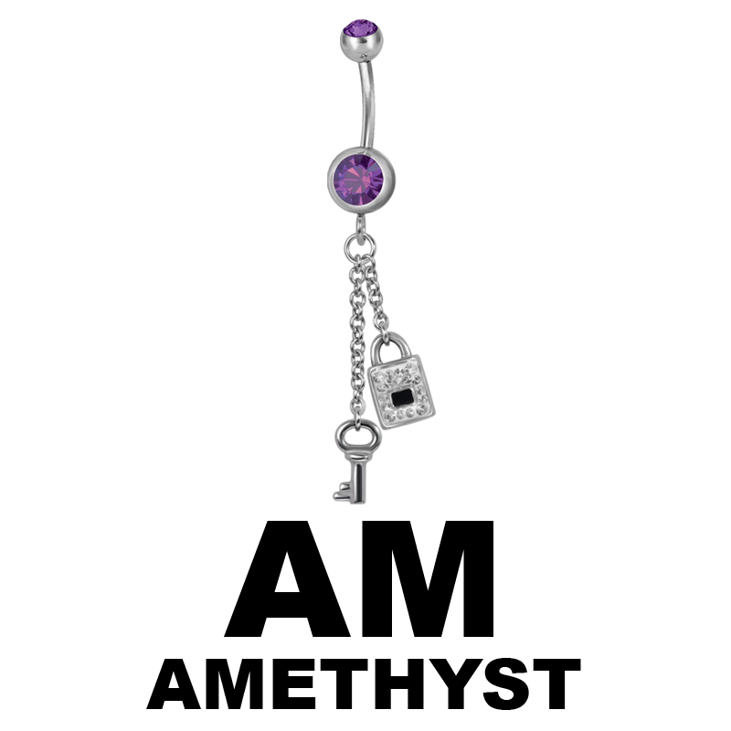 Steel Dangling Double Jewelled Bananabell with Key-Lock Ombelico