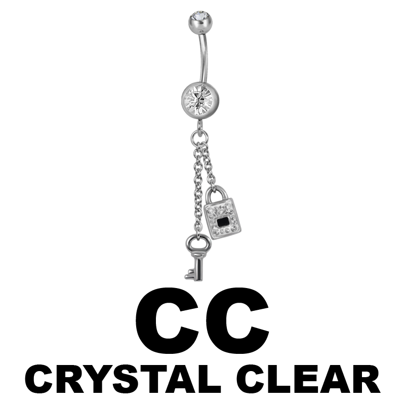 Steel Dangling Double Jewelled Bananabell with Key-Lock Ombelico