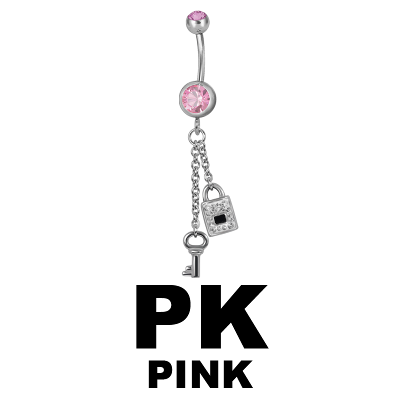 Steel Dangling Double Jewelled Bananabell with Key-Lock Ombelico