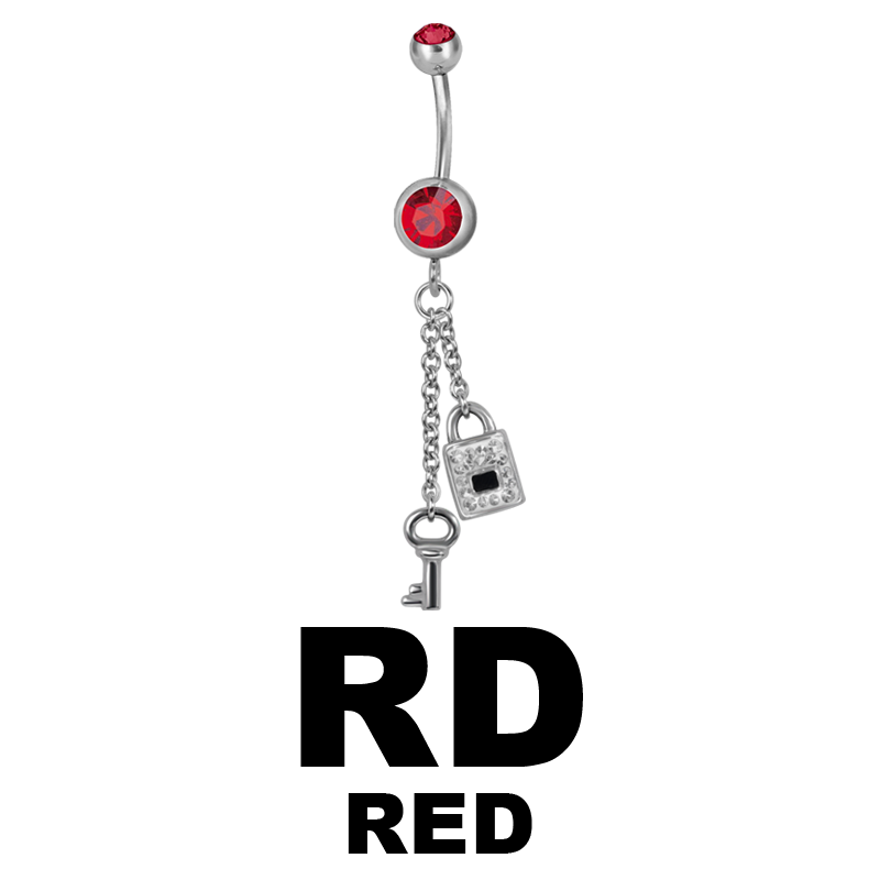 Steel Dangling Double Jewelled Bananabell with Key-Lock Ombelico