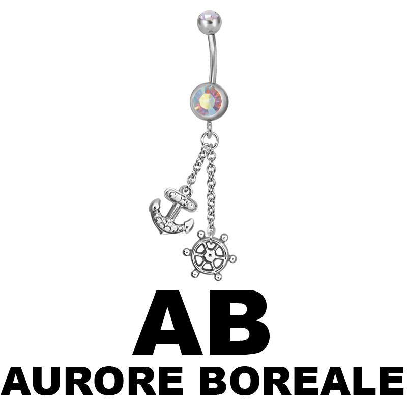 Steel Dangling Double Jewelled Bananabell with Anchor Ombelico