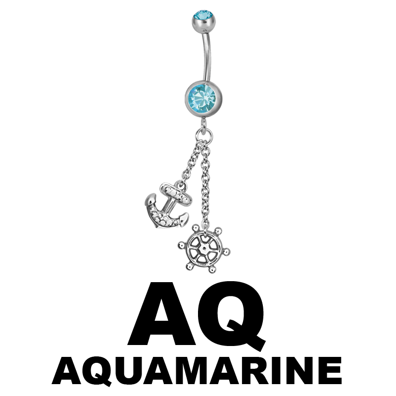 Steel Dangling Double Jewelled Bananabell with Anchor Ombelico