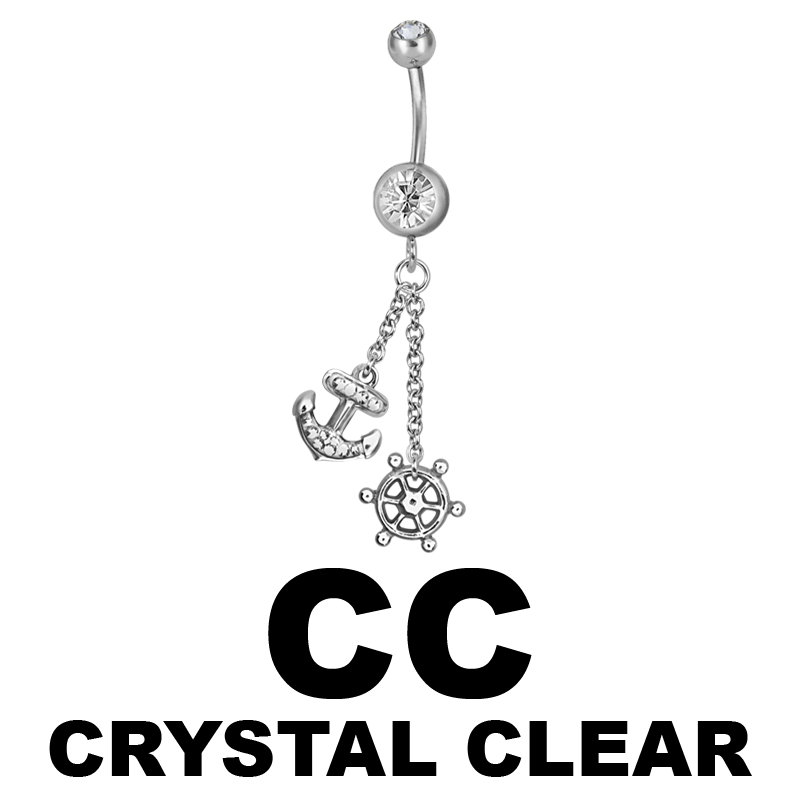Steel Dangling Double Jewelled Bananabell with Anchor Ombelico