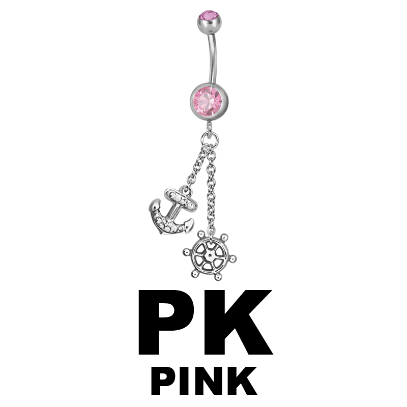 Steel Dangling Double Jewelled Bananabell with Anchor Ombelico