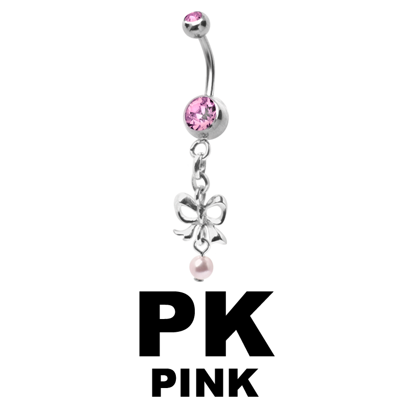 Steel Dangling Double Jewelled Bananabell with Bow and Pearl Ombelico