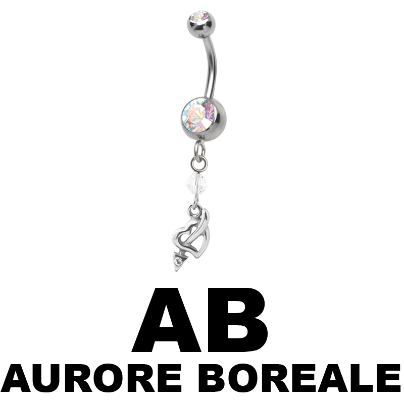 Steel Dangling Double Jewelled Bananabell with Heart Ombelico