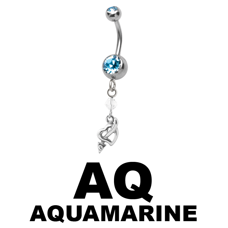 Steel Dangling Double Jewelled Bananabell with Heart Ombelico