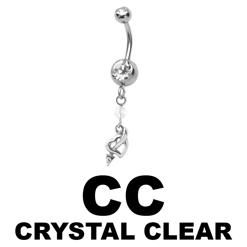 Steel Dangling Double Jewelled Bananabell with Heart Ombelico