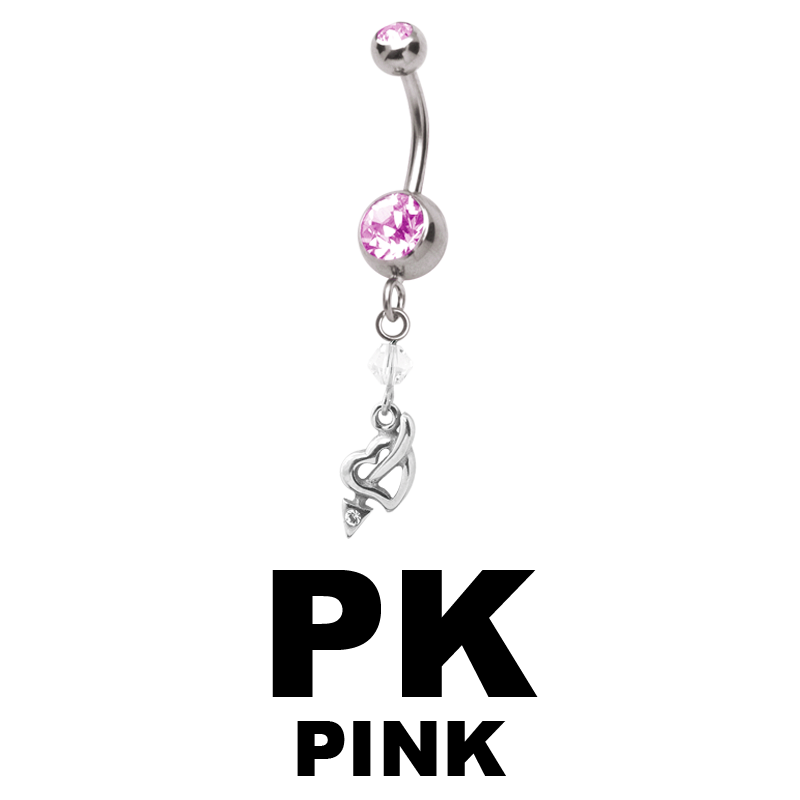 Steel Dangling Double Jewelled Bananabell with Heart Ombelico