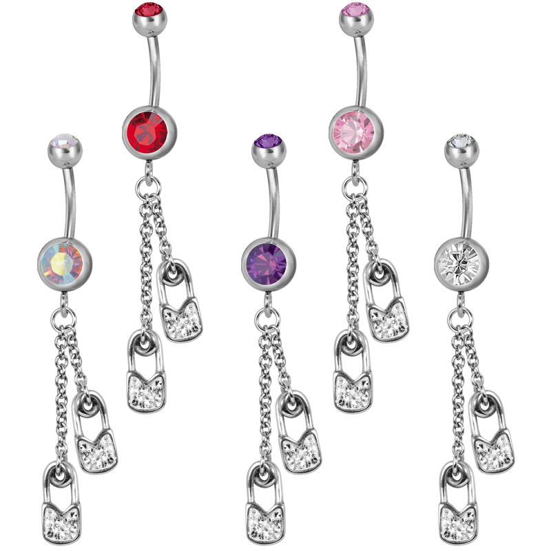 Steel Dangling Double Jewelled Bananabell with Safety Pin Ombelico