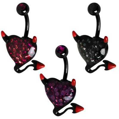 Gloss Finish Devil Heart Black Steel Bananabell with Enamel Ombelico