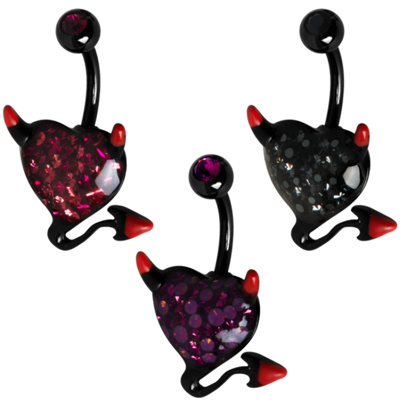 Gloss Finish Devil Heart Black Steel Bananabell with Enamel Ombelico