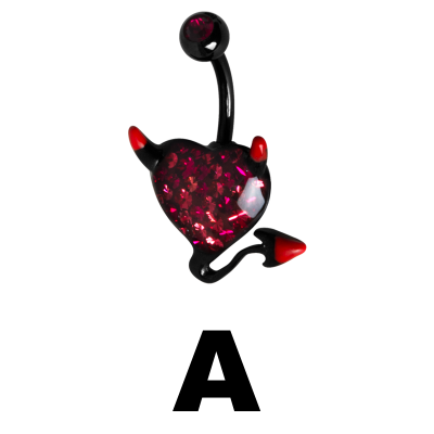 Gloss Finish Devil Heart Black Steel Bananabell with Enamel Ombelico
